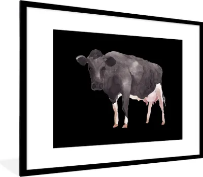 Produktbild von MuchoWow® MuchoWow® Gerahmtes Poster Kuh - Tier - Schwarz 80x60 cm - Poster mit zchwarzem Bilderrahmen - Schlafzimmer-Dekorationen - Fotoposter