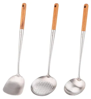 Produktbild von Wok-Spatel und Suppenkelle, Küchenutensilien-Set, 43,2 cm, Edelstahl 304