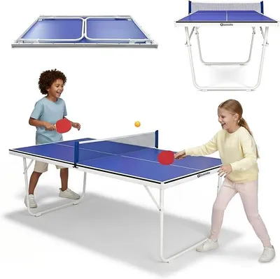 Produktbild von Klappbarer Tischtennistisch für Zuhause, Kompakter Indoor Tisch für Freizeitspiel, Platzsparendes Design mit Netz, 2 Schlägern und Bällen, Familien Spieltisch für Kinder und Erwachsene