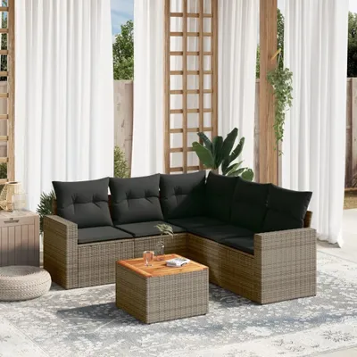 Produktbild von Design 6-tlg. Garten-Sofagarnitur mit Kissen Grau Poly Rattan, Gartenmöbel-Sets 2024 Neu