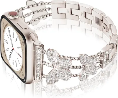 Produktbild von Stravo Luxus Damen-Armband mit Schmetterling & Strass – Für Apple Watch Serie 4–11, SE & Ultra 1/2/3, 44/45/46/49 mm – Elegant – Starlight