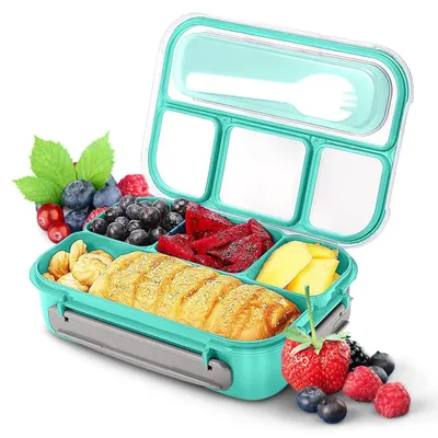 Zdjęcie produktu dla Lunchbox Bento z 4 przegródkami, pojemność 1300 ml, kolor zielony