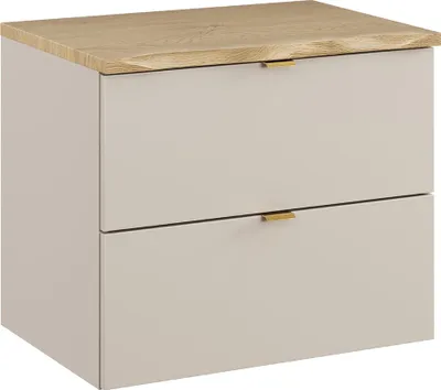 Produktbild von Badezimmer Waschtischunterschrank mit 60 cm Breite in kaschmir & Eiche mit Baumkantenoptik, 2 Schubladen - DURANGO-56