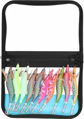Produktbild von 10pcs Tintenfisch Jig Haken Hartfischerei Luminous Holz Shrimps Lure Bait Kit