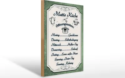 Produktbild von Holzschild  Muttis Küche Öffnungszeiten, 40 x 30 cm, Holzschilder Spruch Küche Kochmütze