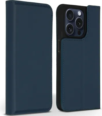 Produktbild von Accezz Premium Leather Slim Klapphülle iPhone 15 Pro - Dunkelblau