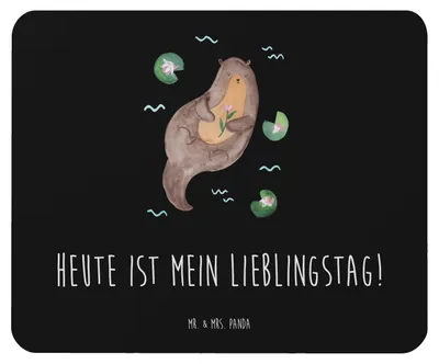 Produktbild von Mr. & Mrs. Panda Mousepad Otter Seerose - Schwarz - Geschenk, Lieblingstag, Seeotter, Wasser, Mouse Pad, Mauspad, computer, mousematte, Fluss, mausteppich