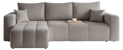 Zdjęcie produktu dla HuskyMeble Narożnik PEDRI z funkcją spania i pojemnikiem na pościel Kształt L, Rozkładana sofa, Rogówka - Szary - Manila 16