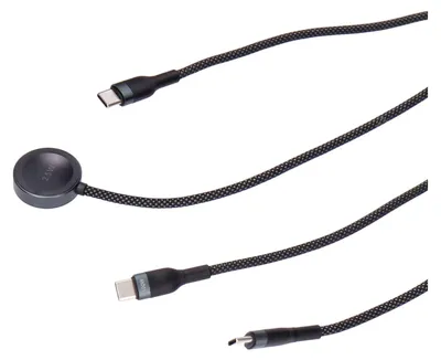 Obrázok produktu pre Kábel 3 v 1 (nabíjanie a synchronizácia) čierny, kompatibilný s Apple Watch, Lightning a USB-C