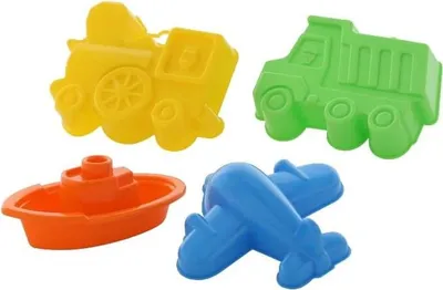 Produktbild von Sand-Förmchen, 4erSet - Flugzeug, Kipper, Lokomotive und Miniboot