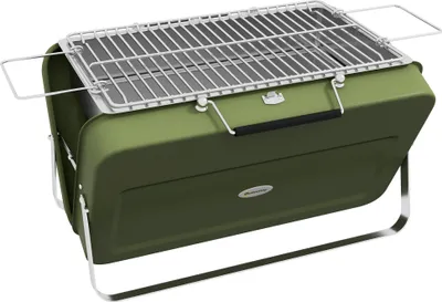 Produktbild von Tragbarer Holzkohlegrill aus Edelstahl – Klappbarer Tischgrill mit 32x20cm Grillrost, Hitzebeständig bis 600°C, Kompakter Koffergrill für Picknick & Camping, Grün