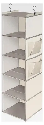 Produktbild von Hängeorganizer für den Kleiderschrank mit 5 Fächern, faltbar mit Metallhaken - Beige