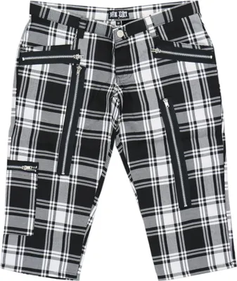 Produktbild von Nix Gut Damen Tartan Shorts Schwarz/Weiß mit Reißverschlüssen und Taschen