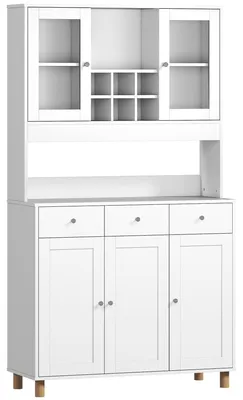 Produktbild von 180 cm Küchenschrank, 2 Glastüren, 3 Schubladen, 4 verstellbare Regale, Esszimmerschrank, Spanplatte, Weiß