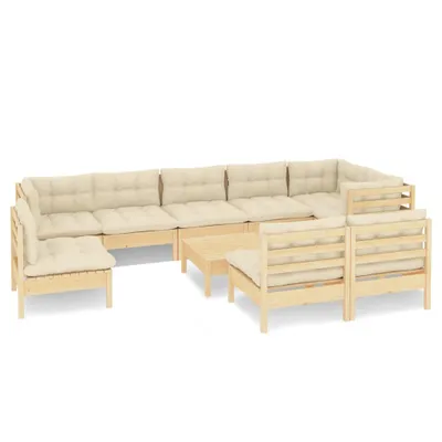 Produktbild von 10-tlg. Garten-Lounge-Set mit Creme Kissen Massivholz Kiefer