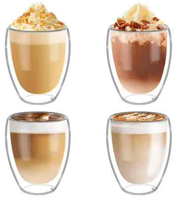 Image de Ensemble de 4 verres à café à double paroi, d'une capacité de 350 ml, idéal pour le latte macchiato, le cappuccino, le thé et les jus de fruits
