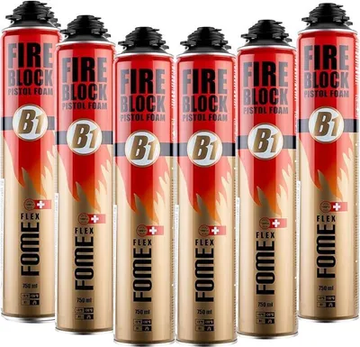 Produktbild von 6x Brandschutzschaum, B1 Montageschaum 750ml, Brandschutzschaum schwer entflammbar, feuchtigkeitshärtend, PolyurethanPistolenschaum, Montageschaum, Bauschaum, Füllschaum, Dämmschaum