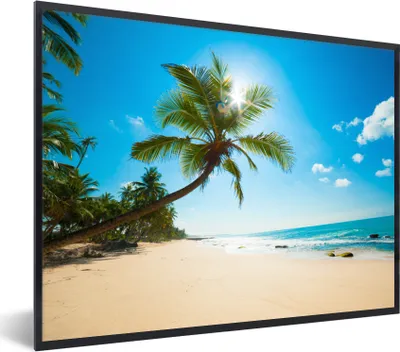 Produktbild von MuchoWow® Gerahmtes Poster Strand - Meer - Sonne - Palme 80x60 cm - Poster mit Schwarzem Bilderrahmen Wandposter Rahmen Foto Bilder - Schwarzem - Mit Gestell