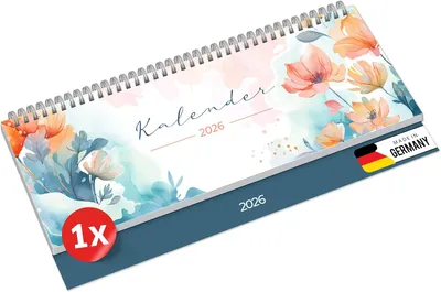 Produktbild von Tischkalender 2026, 64 Seiten, Wochenkalender mit Feiertagen, 297 x 130 mm, für Büro