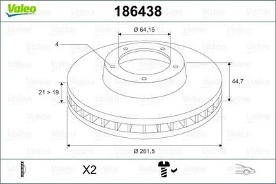Produktbild von 2x VALEO Bremsscheibe 186438 vorne für HONDA CIVIC VII Hatchback (EU EP EV)