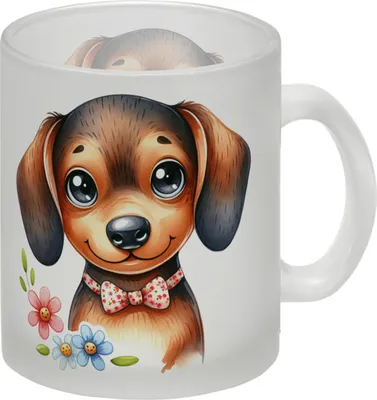 Produktbild von Dackel mit Schleife Glas Tasse