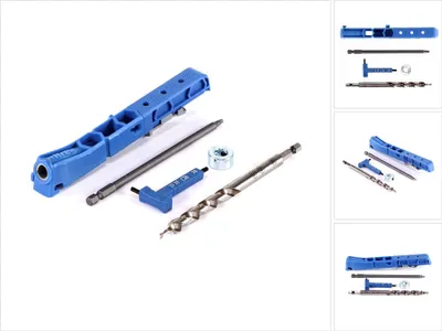 A set of Kreg pocket hole jig tools laid out on a white background.