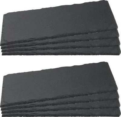 Produktbild von 8 Stück quadratische Steinstelen Teller - Servierteller - 35 x 12 cm - schwarzer Teller für Buffet