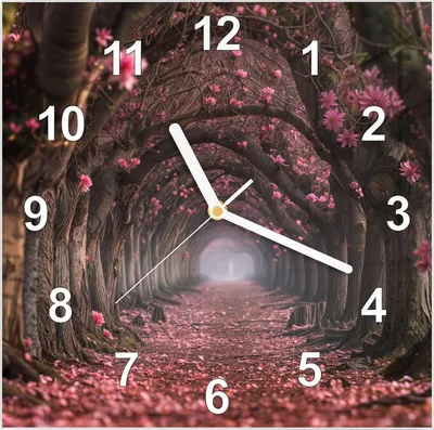 Produktbild von Wanduhr aus Glas mit Motiv Blütenweg- 30 x 30 cm - inkl. Aufhängesystem