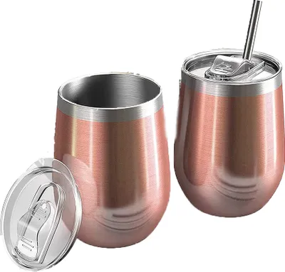 Produktbild von 2er-Pack Weinbecher aus Edelstahl, isoliert mit Deckel, Campinggeschenk für Frauen