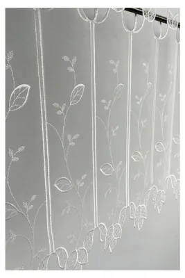 Produktbild von Bistrogardine mit Blättermotiv – transparente Scheibengardine mit Makramé-Abschluss – Küchengardine im Landhausstil für Bistro- und Vitragestangen – BxH 150x45 cm, waschbar