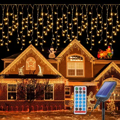 Produktbild von SALCAR Eisregen Lichterkette Solar Außen, 7,8M 240er LED Eiszapfen Lichtervorhang Fenster ,13 Modi Beleuchtung Solarlichterkette mit Fernbedienung