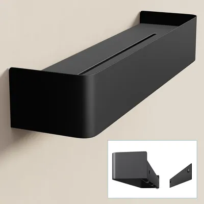 Produktbild von doporro Wandgarderobe mit Ablage, Garderobenleiste 40 cm mit 4 Garderobenhaken, Kleiderhaken Wand ohne Bohren (Kleben) Sandschwarz, Reglo-05