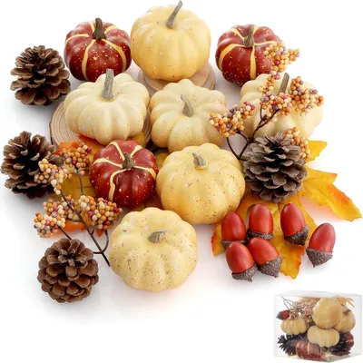 23-tlg. Herbstdeko-Set mit Kürbissen, Eicheln & Tannenzapfen