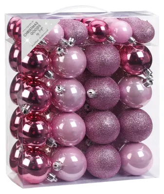 Produktbild von Weihnachtskugeln Kunststoff Mix 4-6cm mit Glitzer 50er Set Pink Blush