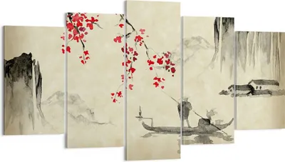 Produktbild von Bild auf Leinwand - Leinwandbild - 5 Teile - Blume Kirschen Japan - 160x85cm - Wand Bild - Wanddeko - Wandbilder - Leinwanddruck - Bilder - Wanddekoration - Leinwand bilder - Wandbild - EA160x85-5020