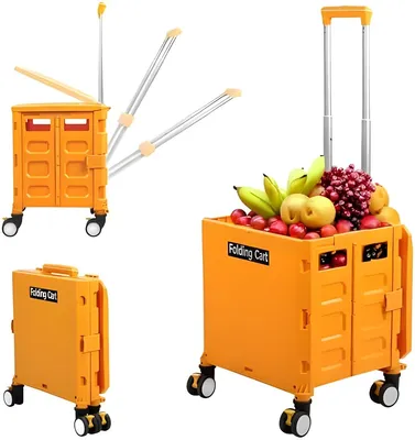 Produktbild von PolkaHome® Klappbarer Einkaufswagen mit verstellbarem Griff, 45 l Fassungsvermögen, Orange