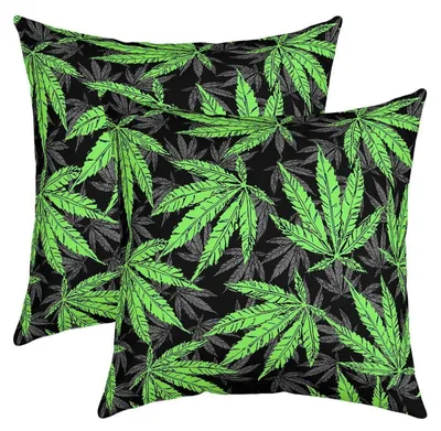 Produktbild von Kissenbezüge 2er Set Cannabisblätter 40x40cm Grün Grau Schwarz Polyester