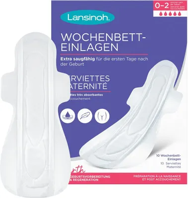 Immagine prodotto di Assorbenti post-parto Lansinoh - 10 pezzi - extra assorbenti e traspiranti - per flusso abbondante e per i primi giorni dopo il parto