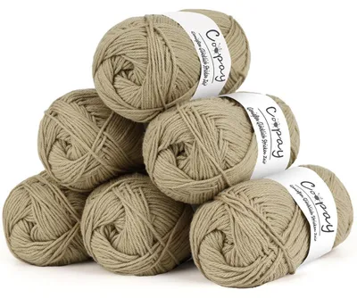 Immagine prodotto di Filo di cotone al 100% per uncinetto, 6 gomitoli da 50g ciascuno, ideale per maglioni, calze, coperte per bambini, colore kaki