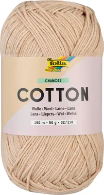 Produktbild von folia 25910 - Baumwolle CHAMOIS, 50 g Wolle zum Häkeln und Stricken, ca. 150 m, Strickgarn aus 100 % Baumwolle, 32 / 2 x 8, Nadelstärke 2 - 3 mm
