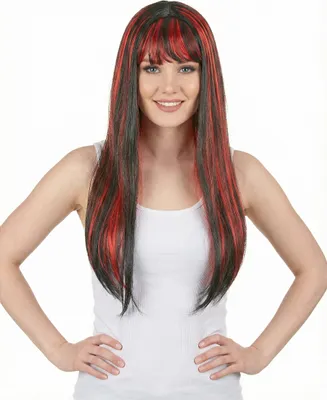 Produktbild von Langhaar-Perücke Pony und Strähnen rot-schwarz - Einheitsgröße