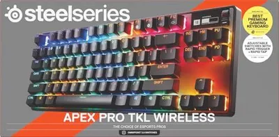 Obrázek produktu pro Steelseries APEX PRO TKL WIRELESS GEN 3, Kabelový a bezdrátový, USB + RF Wireless + Bluetooth, Magnetic-mechanical key switch, QWERTY, RGB LED, Černá