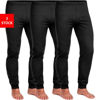 Produktbild von Thermounterhose Herren Thermo Hose im 3er Pack warme bequeme lange Unterhose Winter - Schwarz XL 3 Stück