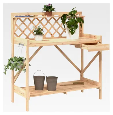Produktbild von Pflanztisch mit Rankgitter aus massivem Tannenholz für Garten, Balkon und Terrasse