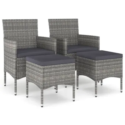 Immagine prodotto di Set Sedie da Giardino con Poggiapiedi 4 pz in Polyrattan Grigio