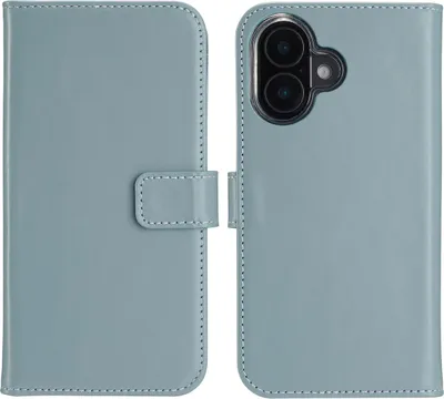 Image de Selencia Bibliothèque en cuir véritable pour l'Apple iPhone 16 Plus - Bleu ciel