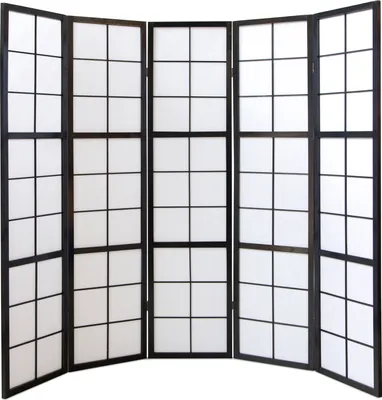 Produktbild von Homestyle4u Paravent Raumteiler 5 teilig Holz Schwarz Reispapier Weiß Höhe 175 cm Indoor