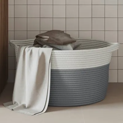 Produktbild von "2024"Modern Aufbewahrungskorb Grau und Weiß Ø40x25 cm Baumwolle Hommie2795500