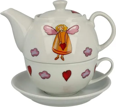 Produktbild von Tea for one Set "Schutzengel" Porzellan, 4 teilig Kanne: 0,3 l, Tasse: 0,17 l