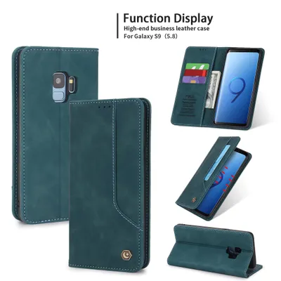 Obrázek produktu pro RetroPolyuretankožené pouzdro pro Samsung Galaxy S9 peněženkový design pouzdro s držákem na karty a stojánkem modré